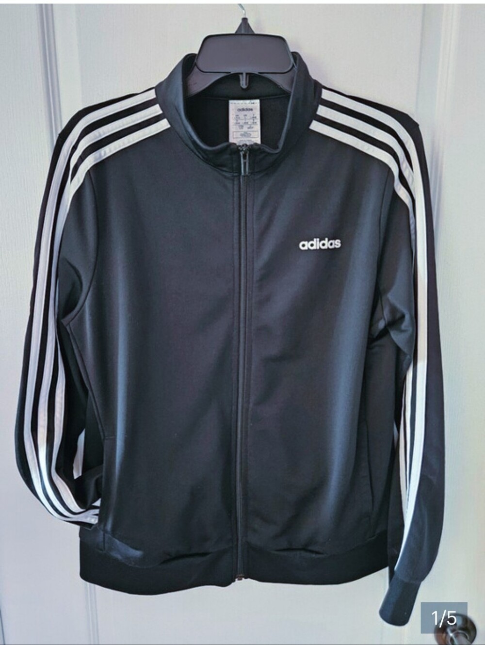 adidas Women's Black Track Jacket with White 3-Stripes Size Large